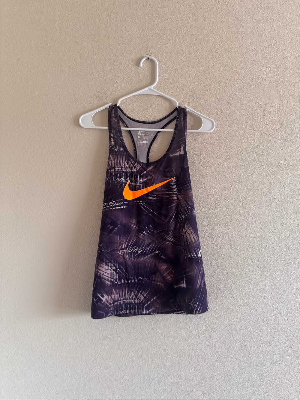 Nike Women’s purple Printed Tank with Orange Swoosh